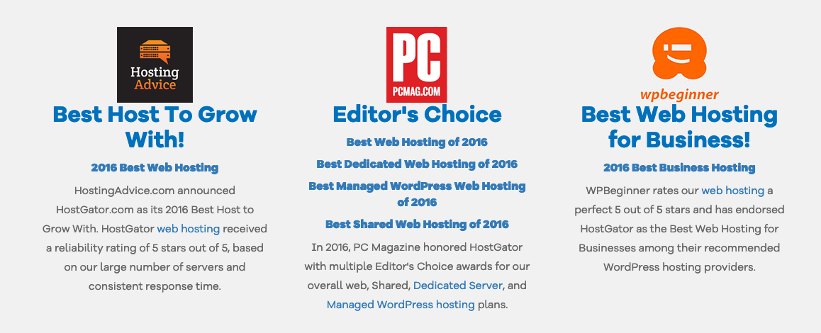 Web Hosting Awards for Hostgator