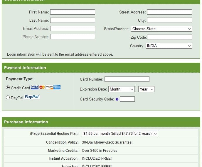 iPage Billing Information